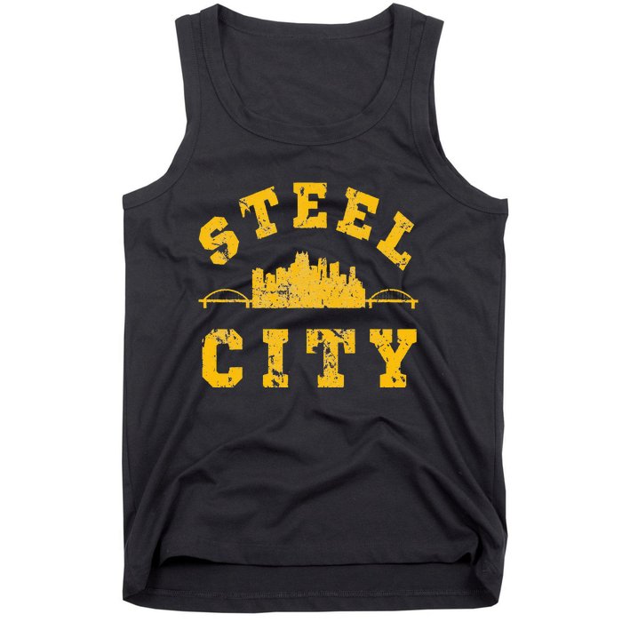 Pittsburgh Steel City Skyline Bridges 412 Home Vintage Tank Top