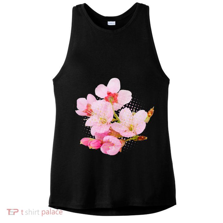 Pink Springtime Cherry Blossoms Sakura Ladies PosiCharge Tri-Blend Wicking Tank