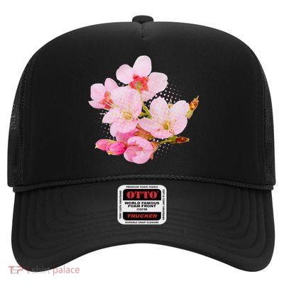 Pink Springtime Cherry Blossoms Sakura High Crown Mesh Back Trucker Hat