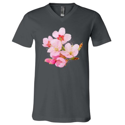 Pink Springtime Cherry Blossoms Sakura V-Neck T-Shirt