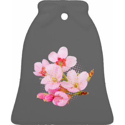 Pink Springtime Cherry Blossoms Sakura Ceramic Bell Ornament