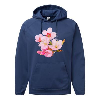 Pink Springtime Cherry Blossoms Sakura Performance Fleece Hoodie