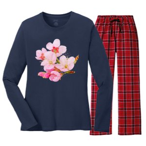 Pink Springtime Cherry Blossoms Sakura Women's Long Sleeve Flannel Pajama Set 