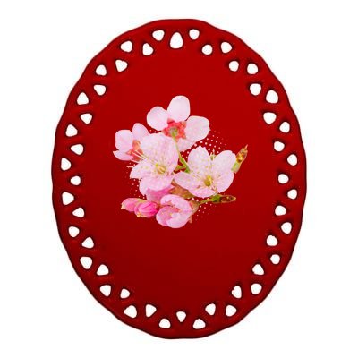 Pink Springtime Cherry Blossoms Sakura Ceramic Oval Ornament