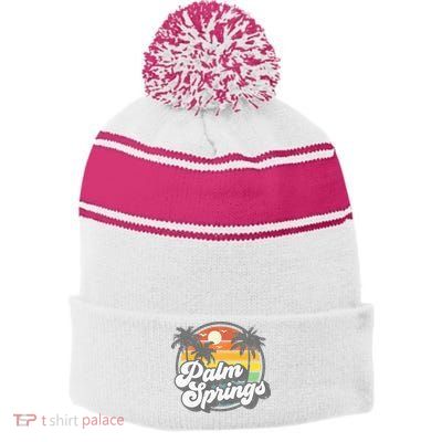 Palm Springs California Beach Retro Vintage Vacation Gift Stripe Pom Pom Beanie