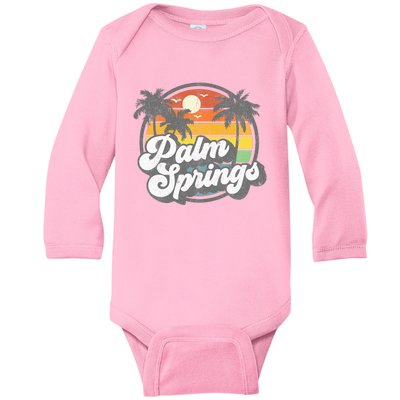 Palm Springs California Beach Retro Vintage Vacation Gift Baby Long Sleeve Bodysuit