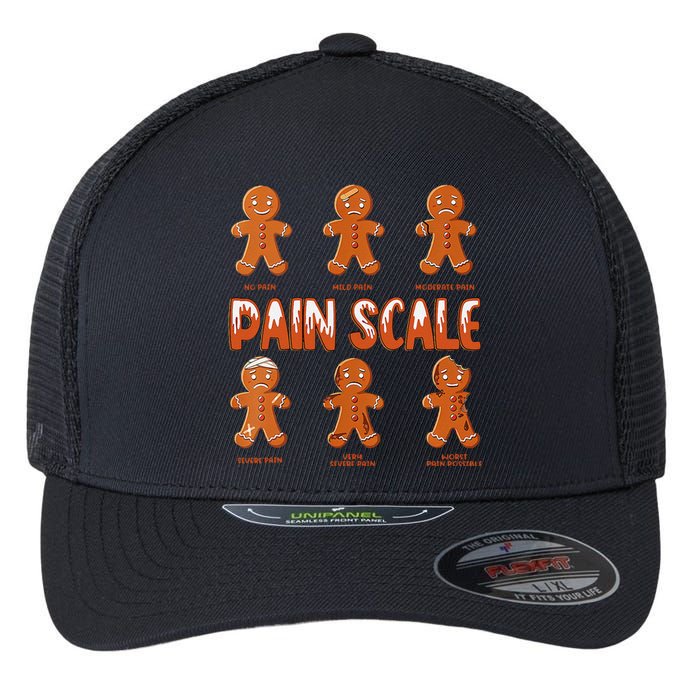 Pain Scale Christmas Nurse Gingerbread Man Pain Assessment Flexfit Unipanel Trucker Cap