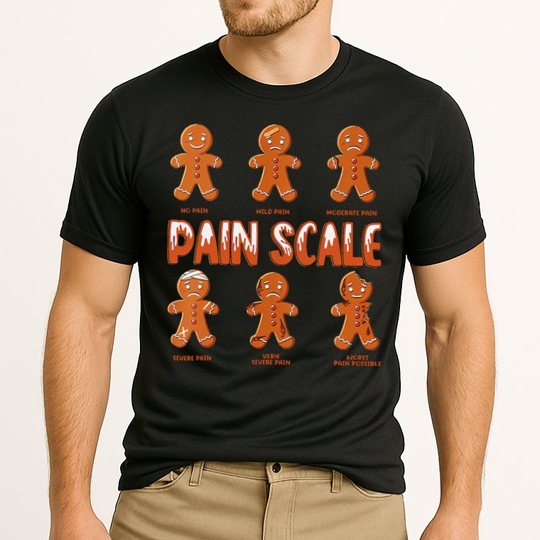Pain Scale Christmas Nurse Gingerbread Man Pain Assessment Cooling Performance Crew T-Shirt