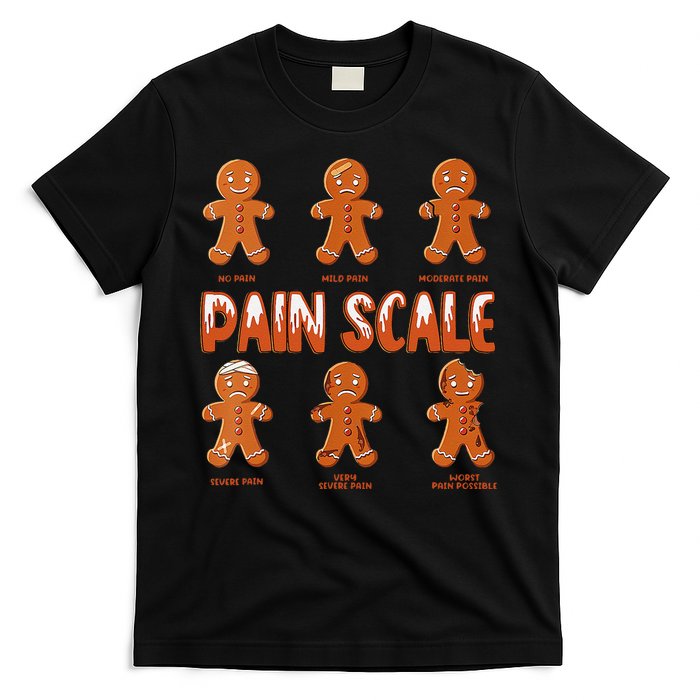 Pain Scale Christmas Nurse Gingerbread Man Pain Assessment T-Shirt