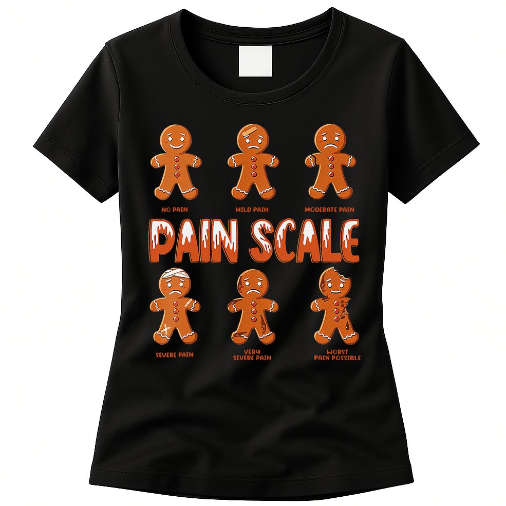 Pain Scale Christmas Nurse Gingerbread Man Pain Assessment Womens T-Shirt