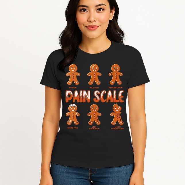 Pain Scale Christmas Nurse Gingerbread Man Pain Assessment Womens T-Shirt
