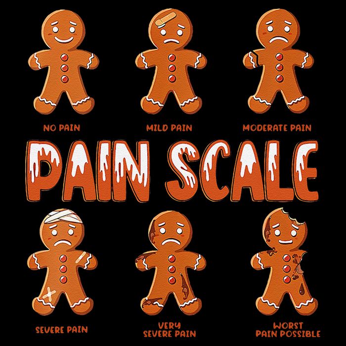 Pain Scale Christmas Nurse Gingerbread Man Pain Assessment Womens T-Shirt