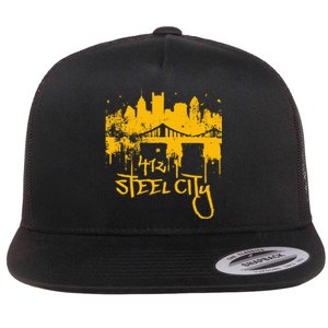 Pittsburgh Steel City Skyline Flat Bill Trucker Hat