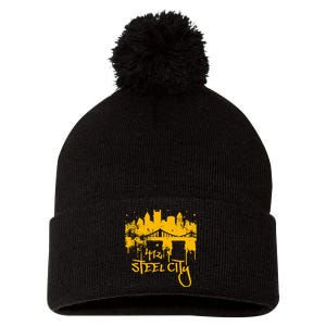 Pittsburgh Steel City Skyline Pom Pom 12in Knit Beanie