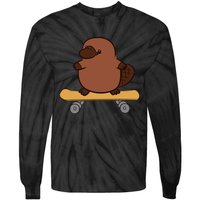 Platypus Skateboard Cute Skateboarding Platypus Tie-Dye Long Sleeve Shirt