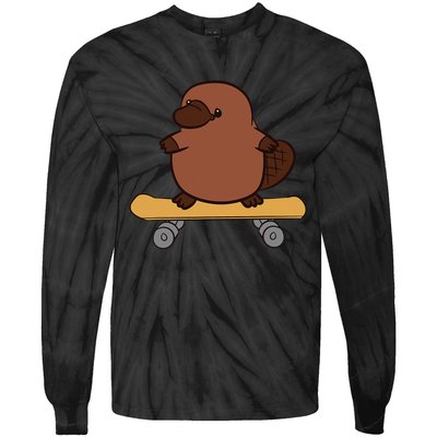 Platypus Skateboard Cute Skateboarding Platypus Tie-Dye Long Sleeve Shirt