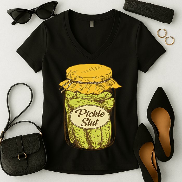Pickle Slut Canned Pickles Pickle Lovers Pickle Art Women's V-Neck T-Shirt