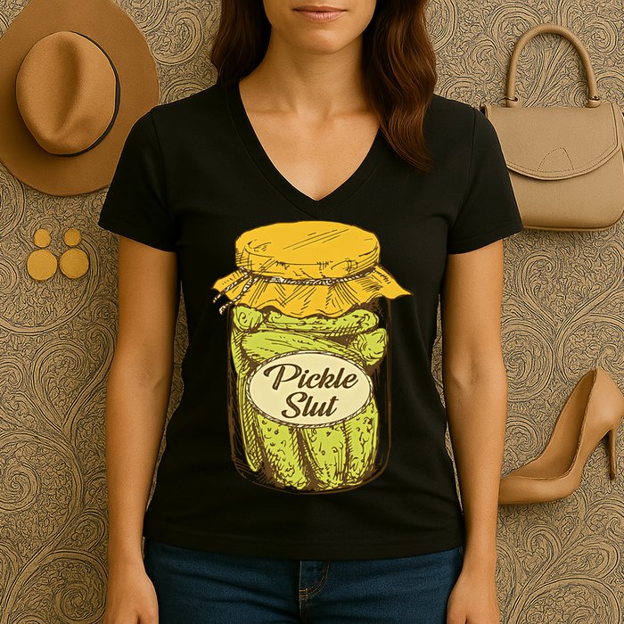 Pickle Slut Canned Pickles Pickle Lovers Pickle Art Women's V-Neck T-Shirt