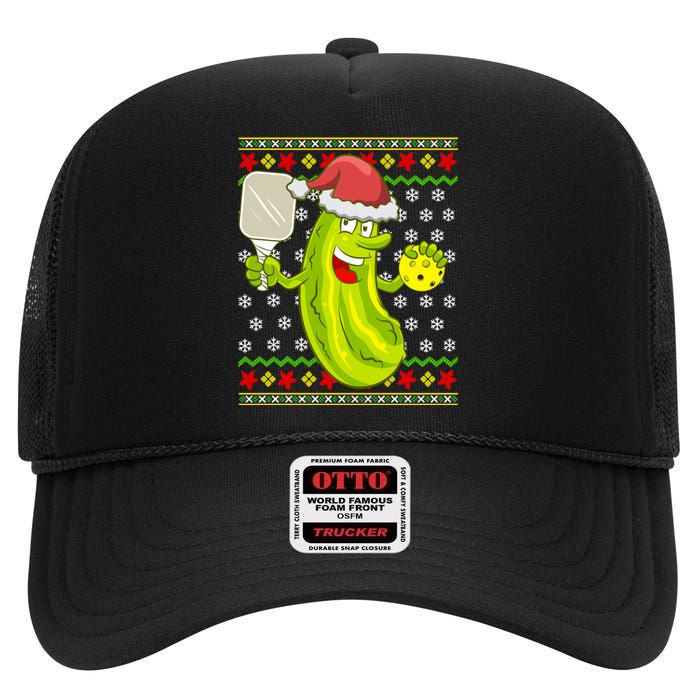 Pickleball Santa Claus Ugly Christmas High Crown Mesh Back Trucker Hat