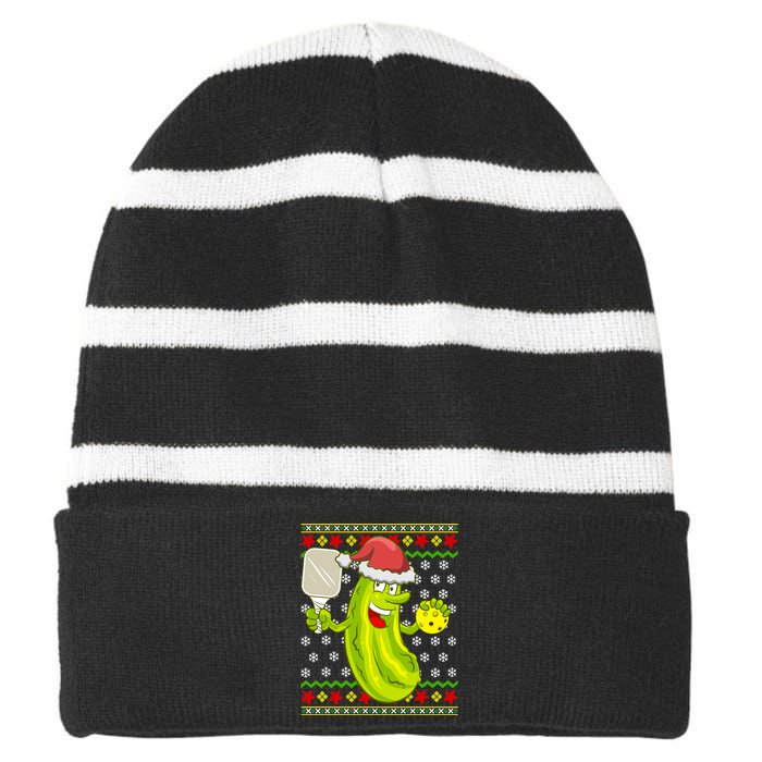 Pickleball Santa Claus Ugly Christmas Striped Beanie with Solid Band