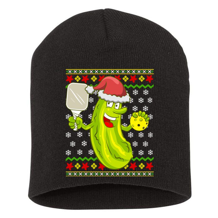 Pickleball Santa Claus Ugly Christmas Short Acrylic Beanie