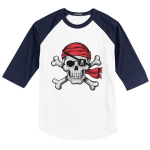 Pirate Skull Crossbones Halloween Costume Baseball Sleeve Shirt