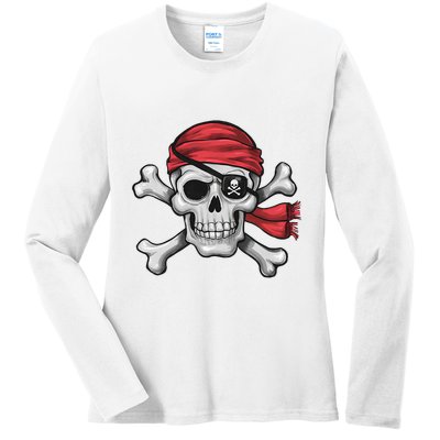 Pirate Skull Crossbones Halloween Costume Ladies Long Sleeve Shirt