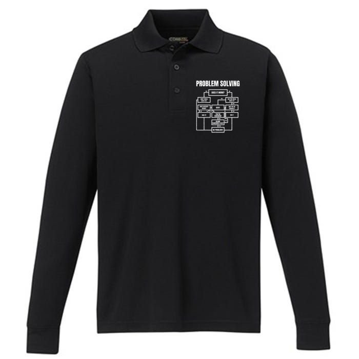 Problem Solving Chart Flow Chart Geek Nerd Funny Gift Performance Long Sleeve Polo