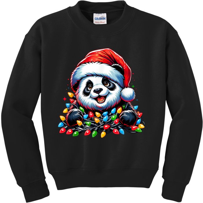 Panda Santa Christmas Light Christmas Panda Pajamas Kids Sweatshirt