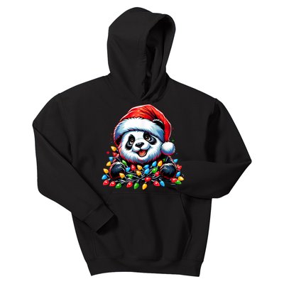 Panda Santa Christmas Light Christmas Panda Pajamas Kids Hoodie