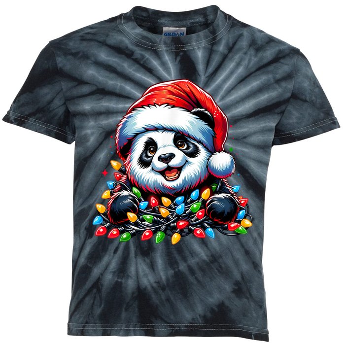 Panda Santa Christmas Light Christmas Panda Pajamas Kids Tie-Dye T-Shirt