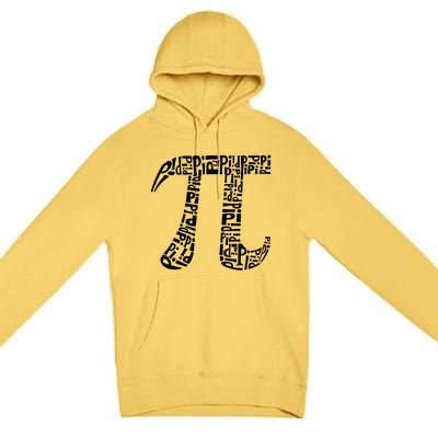 Pi Symbol Created Out Of The Word Pi Over And Over Gift Premium Pullover Hoodie