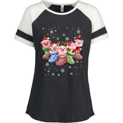 Pig Socks Christmas Ugly Pig Merry Christmas Gift Enza Ladies Jersey Colorblock Tee