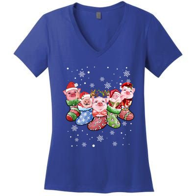 Pig Socks Christmas Ugly Pig Merry Christmas Gift Women's V-Neck T-Shirt