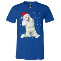 Poodle Santa Christmas Tree Lights Xmas Gift V-Neck T-Shirt