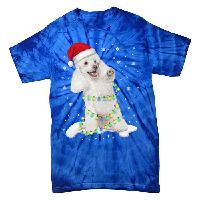 Poodle Santa Christmas Tree Lights Xmas Gift Tie-Dye T-Shirt