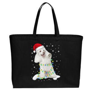 Poodle Santa Christmas Tree Lights Xmas Gift Cotton Canvas Jumbo Tote