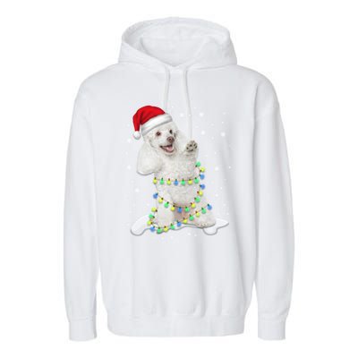 Poodle Santa Christmas Tree Lights Xmas Gift Garment-Dyed Fleece Hoodie