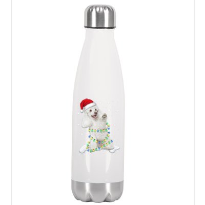 Poodle Santa Christmas Tree Lights Xmas Gift Stainless Steel Insulated Water Bottle