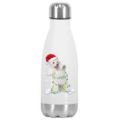 Poodle Santa Christmas Tree Lights Xmas Gift Stainless Steel Insulated Water Bottle