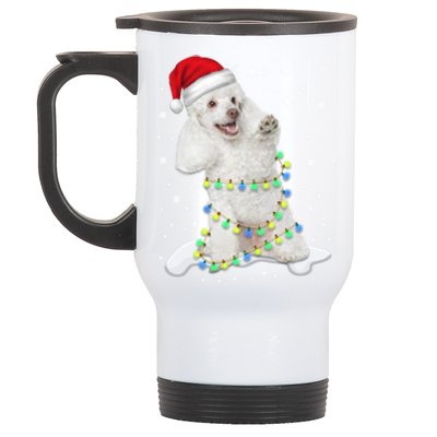 Poodle Santa Christmas Tree Lights Xmas Gift Stainless Steel Travel Mug