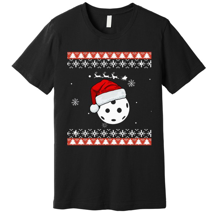 Pickleball Sports Christmas Santa Sleigh Ugly  Premium T-Shirt