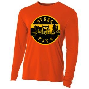 Pittsburgh Steel City Retro Skyline Bridge Pride Cooling Performance Long Sleeve Crew