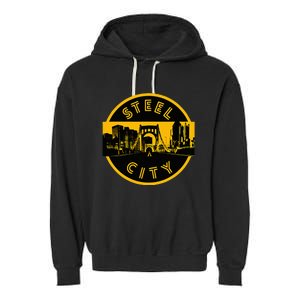 Pittsburgh Steel City Retro Skyline Bridge Pride Garment-Dyed Fleece Hoodie