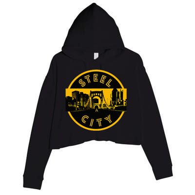 Pittsburgh Steel City Retro Skyline Bridge Pride Crop Fleece Hoodie