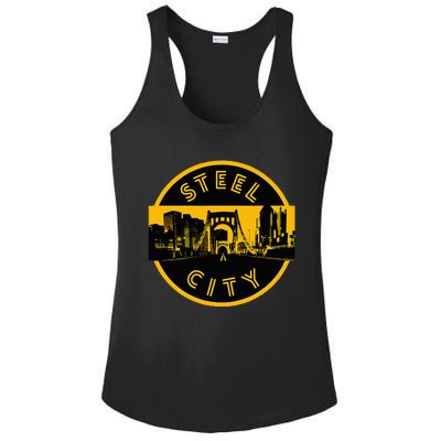 Pittsburgh Steel City Retro Skyline Bridge Pride Ladies PosiCharge Competitor Racerback Tank