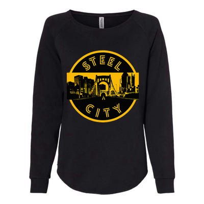 Pittsburgh Steel City Retro Skyline Bridge Pride Womens California Wash Sweatshirt