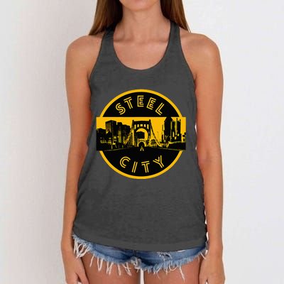 Pittsburgh Steel City Retro Skyline Bridge Pride Women's Knotted Racerback Tank