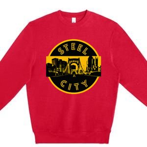 Pittsburgh Steel City Retro Skyline Bridge Pride Premium Crewneck Sweatshirt