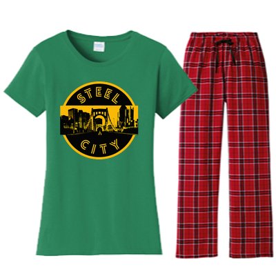 Pittsburgh Steel City Retro Skyline Bridge Pride Women's Flannel Pajama Set